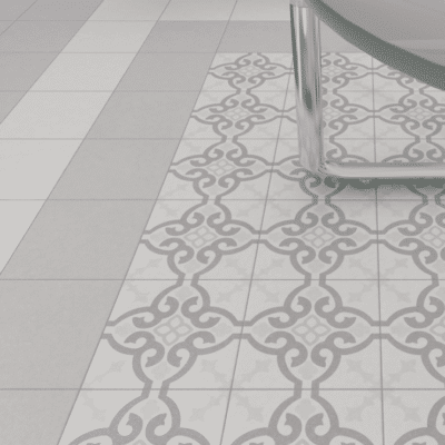 Azulejo Porcelánico imitación hidráulico Bolonia Gris como suelo decorativo