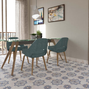 Imagen de ambiente de azulejos imitación hidráulico Olite Azul como suelo decorativo