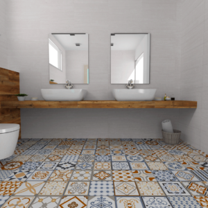Imagen de ambiente de azulejos imitación hidráulico Goya ideal para suelo de baño