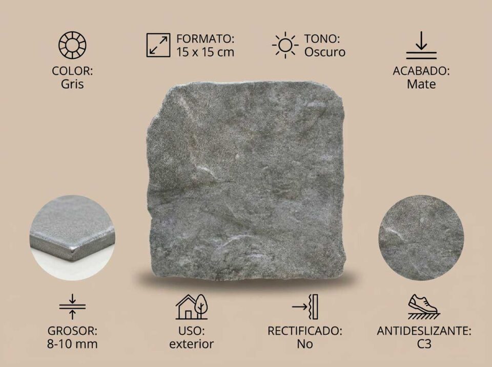 Porcelánico Country Gris 15 x 15 cm MT Antid