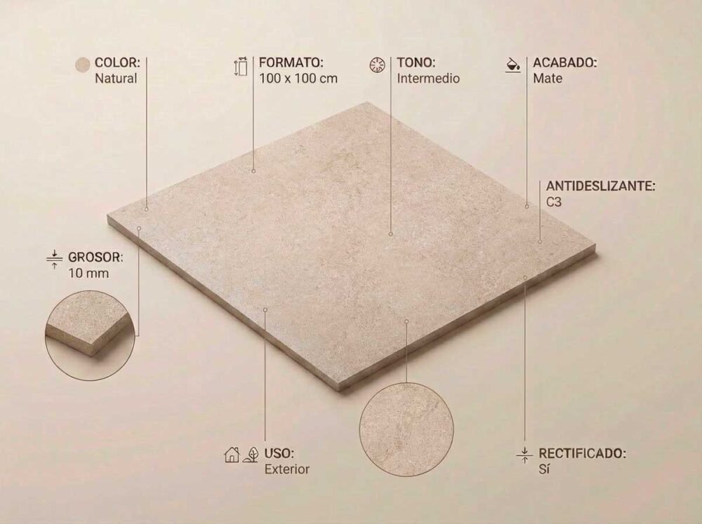 Porcelánico Arenite Natural 100×100 cm MT Rect Antid