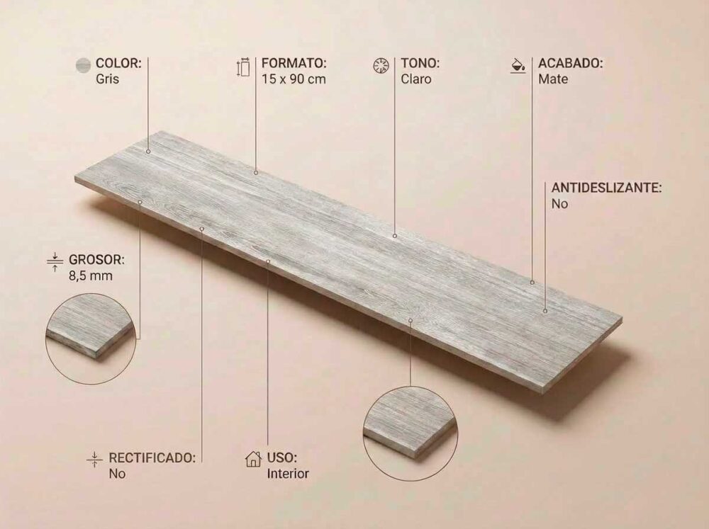 Porcelánico Baer Gris 15×90 cm MT