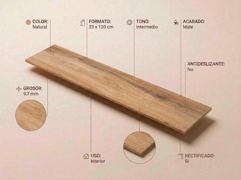 Porcelánico Baldai Natural 23×120 cm MT Rect