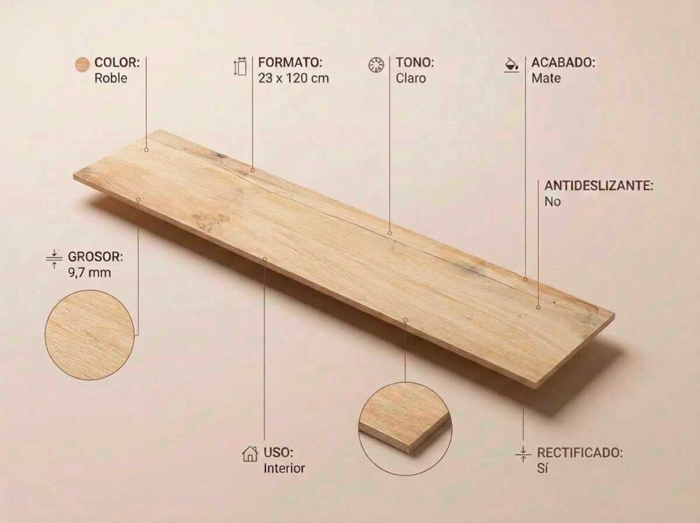 Porcelánico Baldai Roble 23×120 cm MT Rect