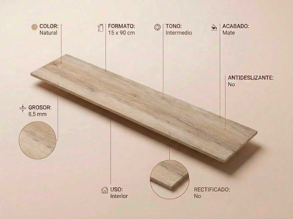 Porcelánico Blaze Natural 15×90 cm MT