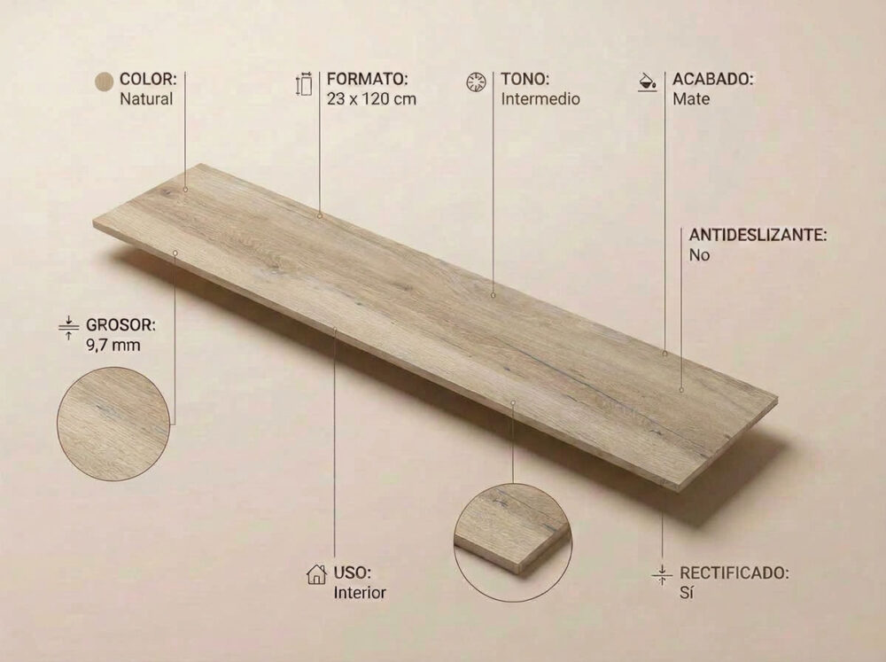 Porcelánico Blaze Natural 23×120 cm MT Rect
