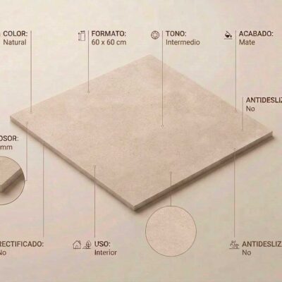 Un azulejo porcelanico Bolton Natural de 60x60 cm con acabado mate y color natural