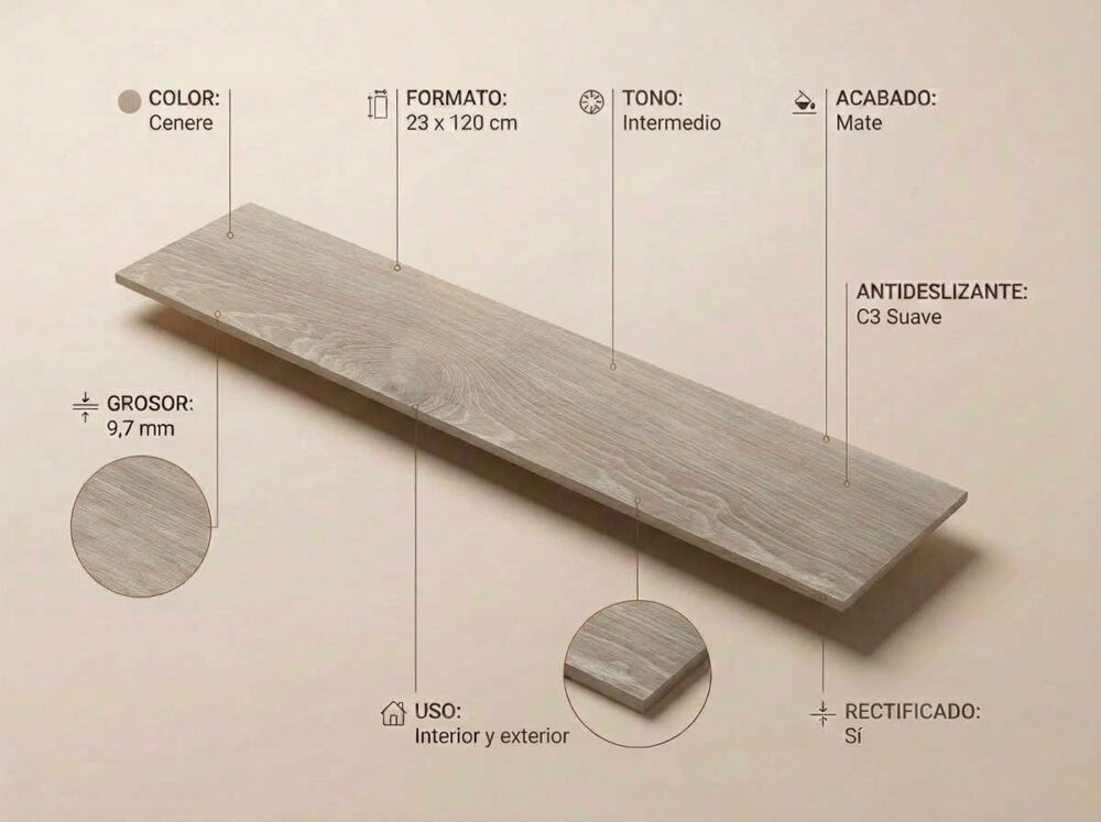 Porcelánico Civic Cenere 23×120 cm MT Rect Inout