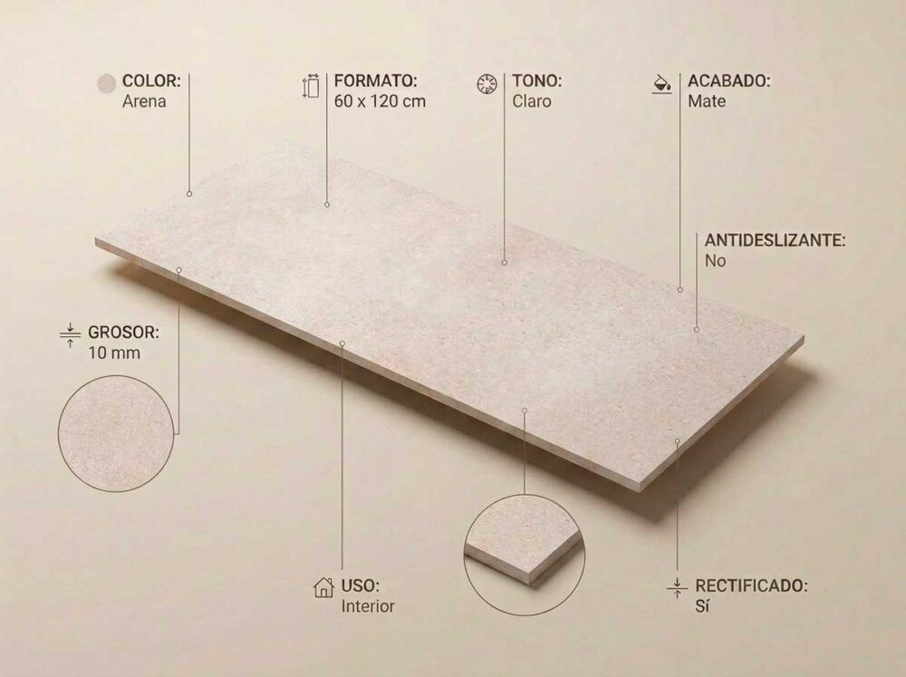 Porcelánico Claire Arena 60×120 cm MT Rect