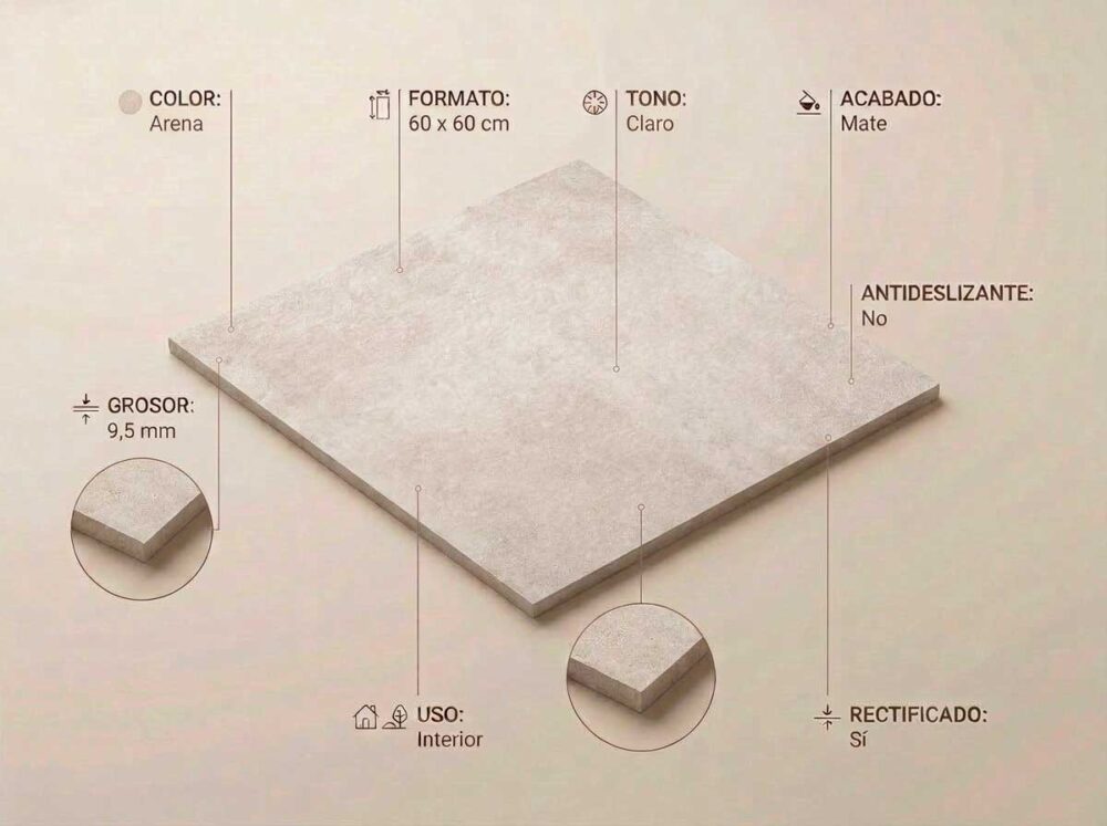 Porcelánico Claire Arena 60×60 cm MT Rect