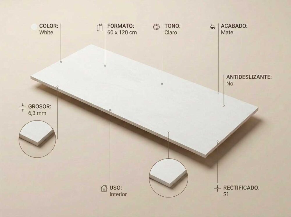 Porcelánico Core White 60×120 cm MT 6 mm Rect