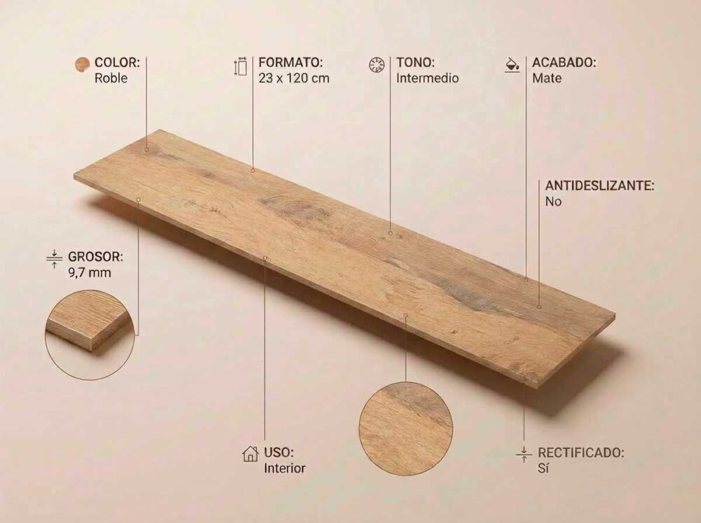 Porcelánico Dexter Roble 23×120 cm MT Rect
