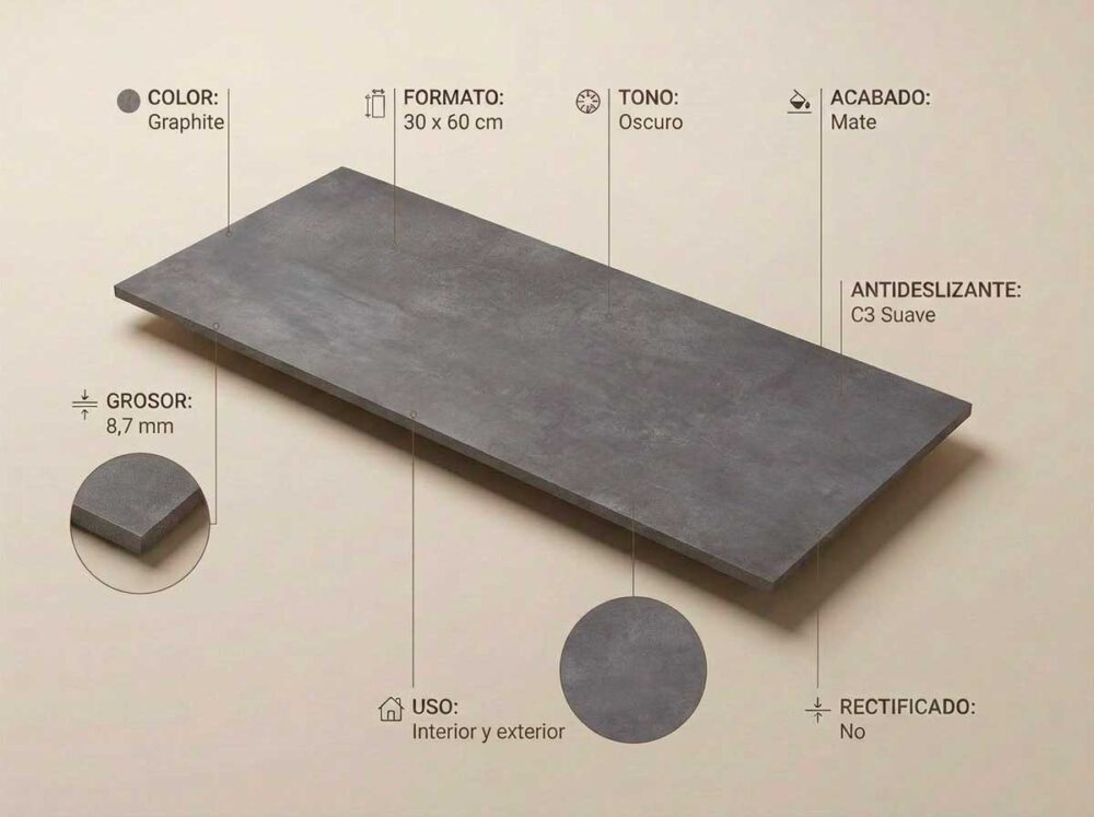 Porcelánico Elementi Graphite 30×60 cm MT Inout