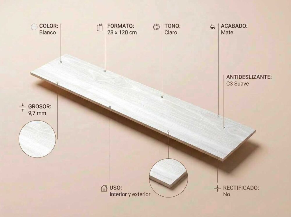 Porcelánico Kimberley Blanco 23×120 cm MT Inout