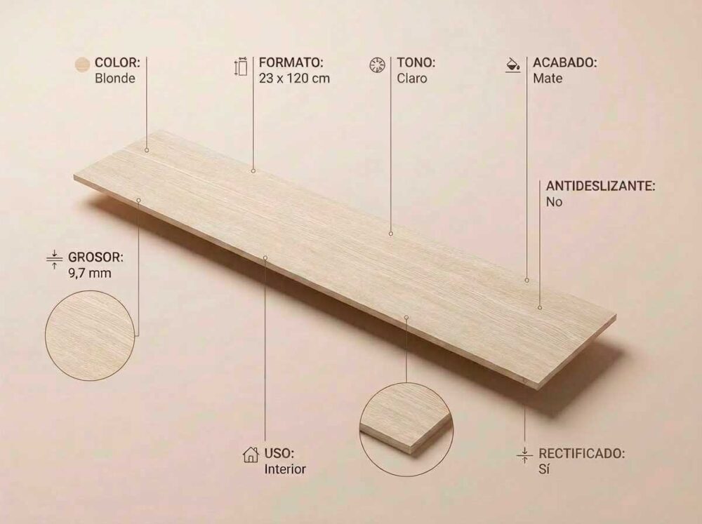 Porcelánico Kyndal Blonde 23×120 cm MT Rect