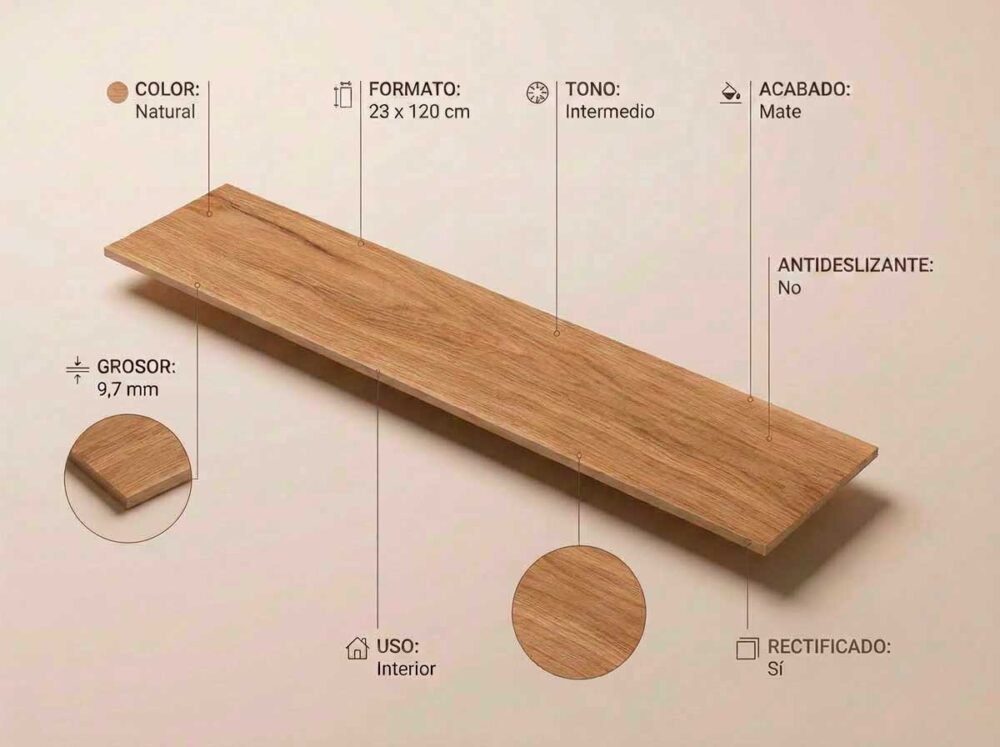 Porcelánico Nuuk Natural 23×120 cm MT Rect