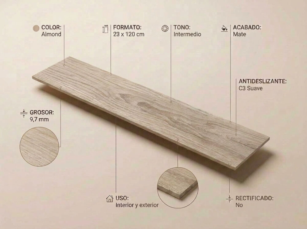 Porcelánico Olson Almond 23×120 cm MT Inout