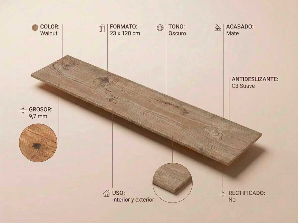 Porcelánico Olson Walnut 23×120 cm MT Inout