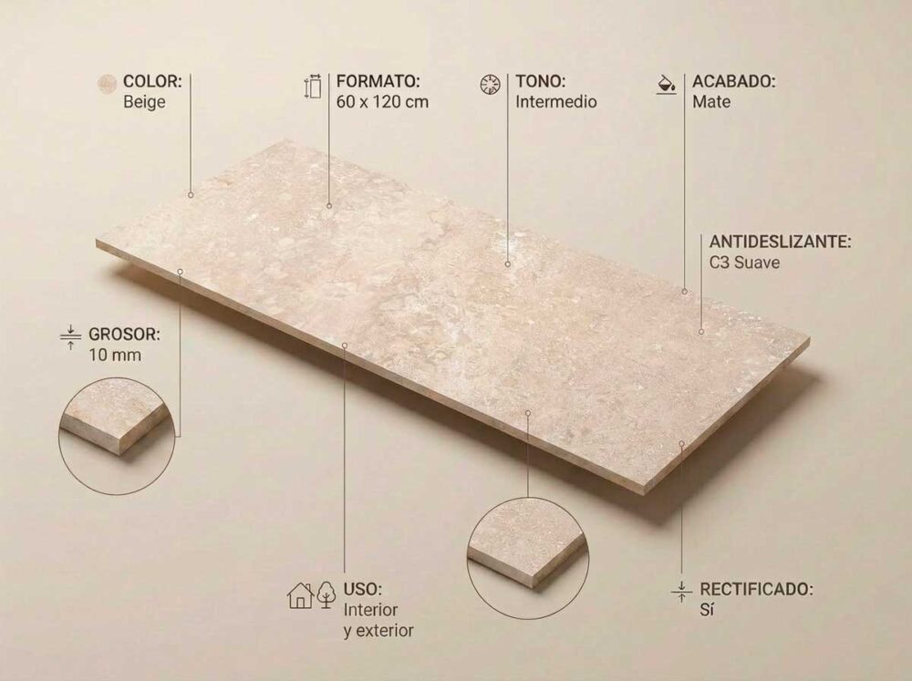 Porcelánico Rockstone Beige  60×120 cm MT Rect Inout