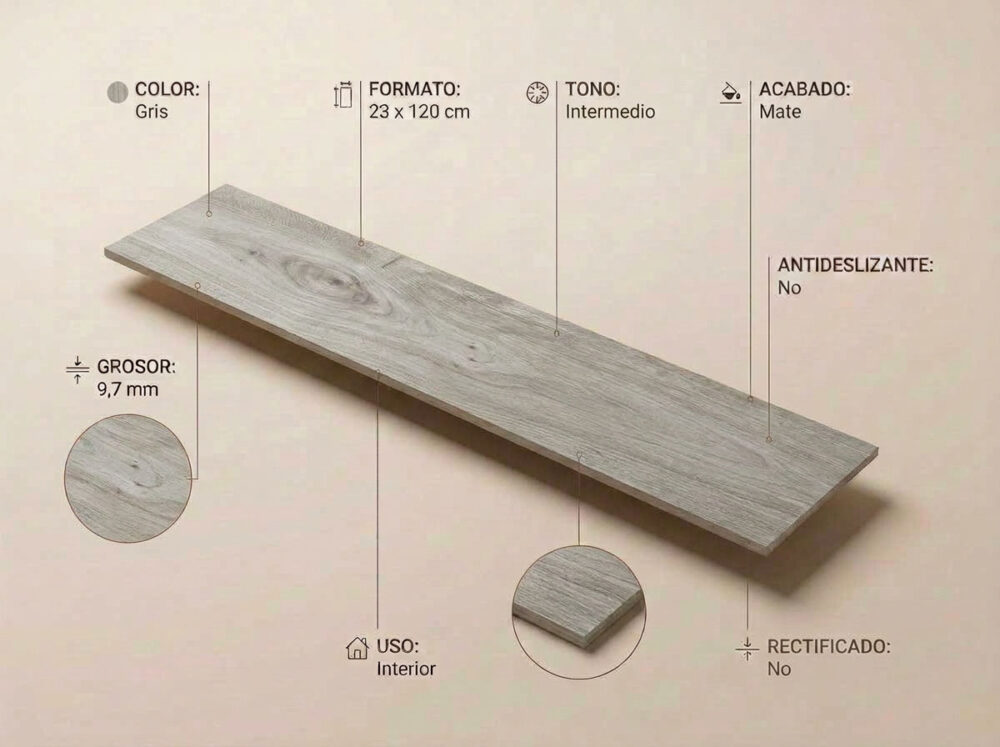 Porcelánico Springwood Gris 23×120 cm MT