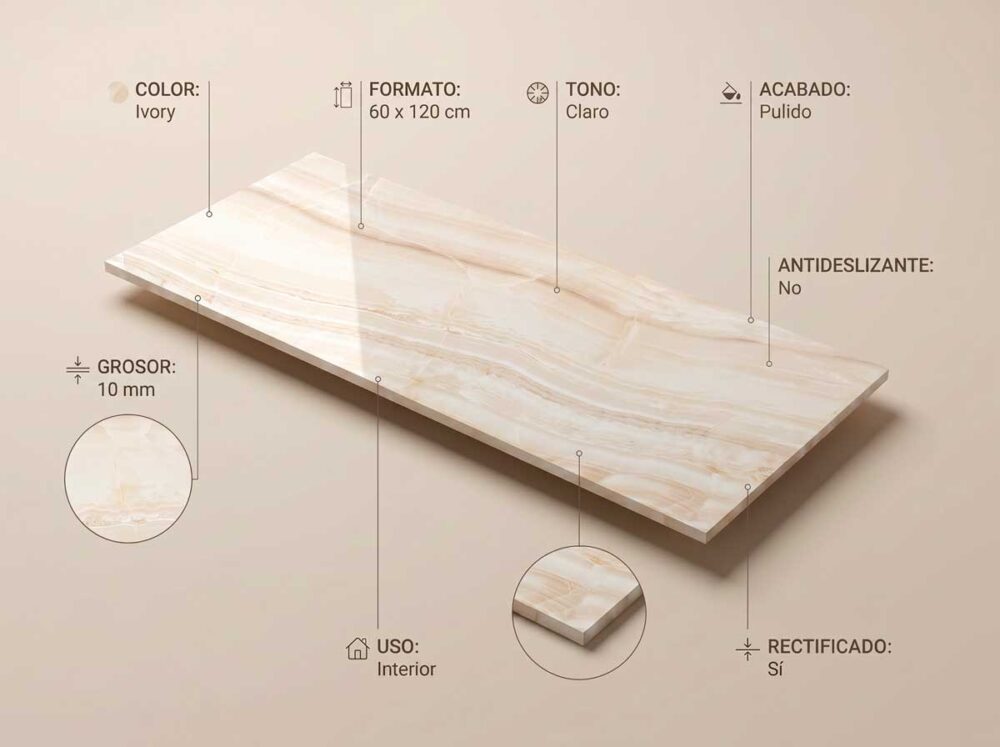 Porcelánico Chroma Ivory 60×120 cm PUL Rect