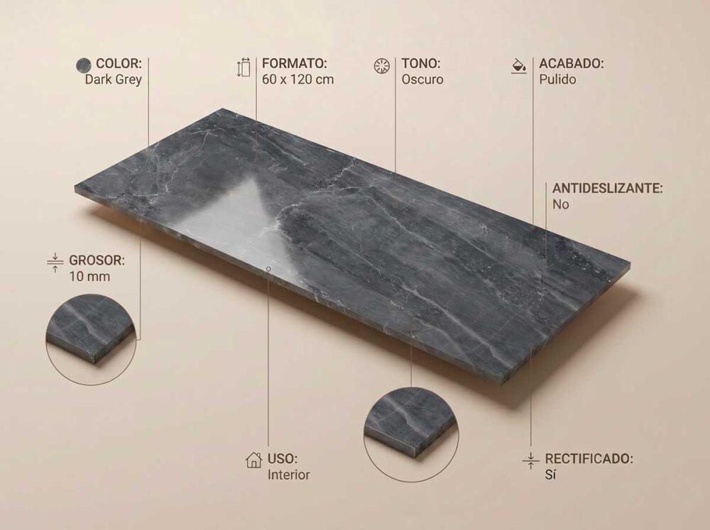 Porcelánico Sublime Dark Grey 60×120 cm PUL Rect