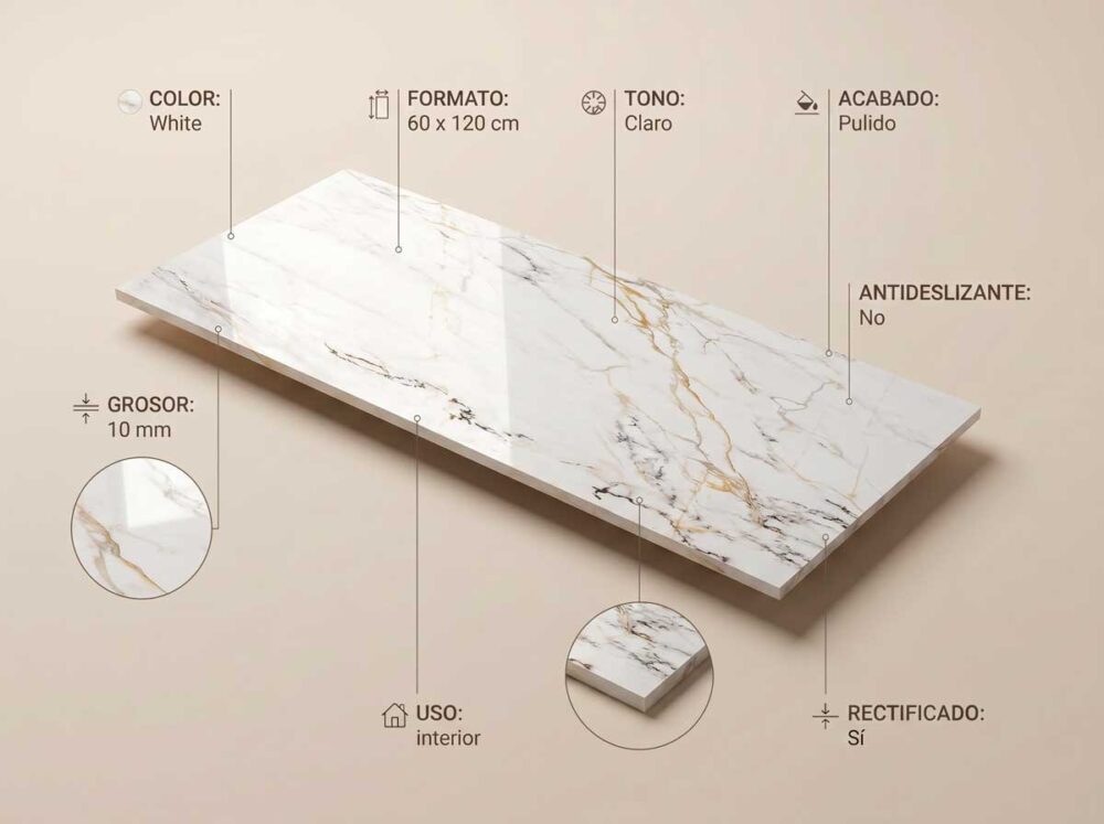 Porcelánico Nais White 60×120 cm PUL Rect
