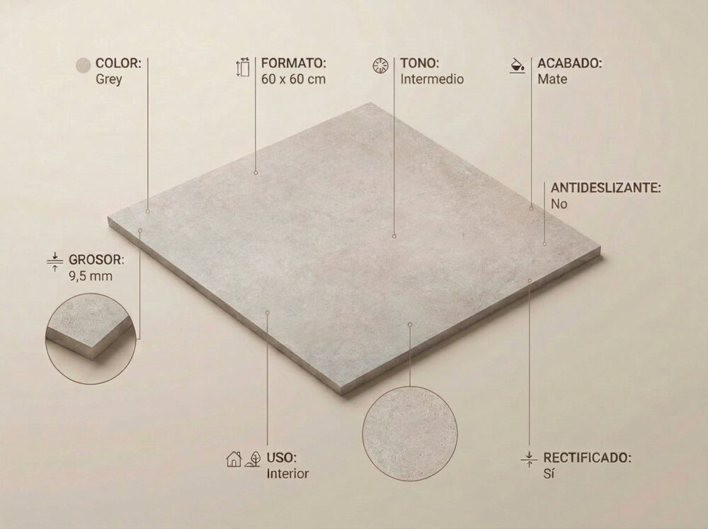 Porcelánico Pursue Grey 60×60 cm MT Rect