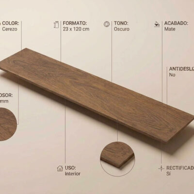 Plancha de suelo porcelánico efecto madera cerezo