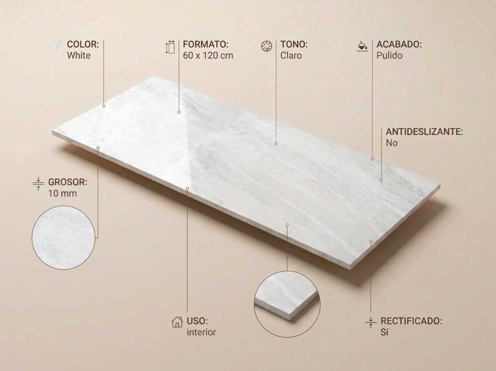 Porcelánico Sublime White 60×120 cm PUL Rect