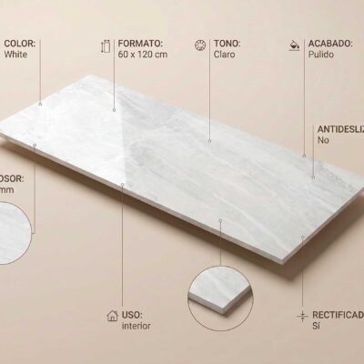 Porcelánico blanco pulido rectificado 60x1