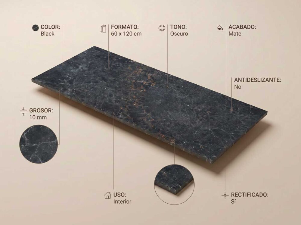 Porcelánico Charisma Black 60×120 cm MT Rect