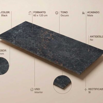 Azulejo porcelánico negro efecto mármol Char