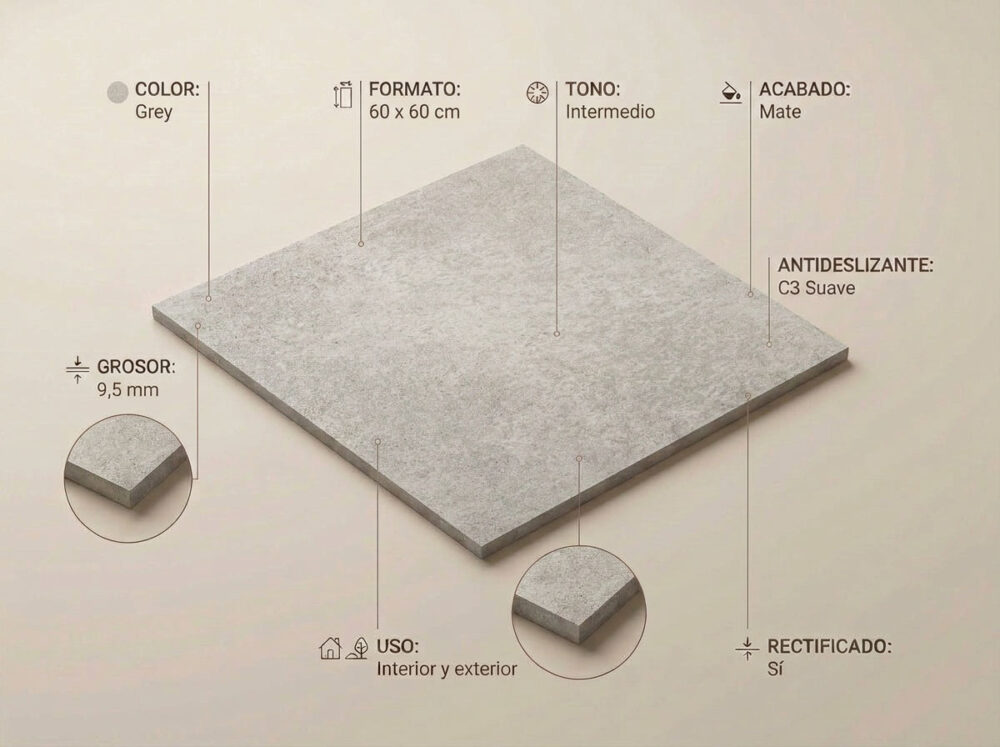 Porcelánico Triunfo Grey 60×60 cm MT Rect Inout