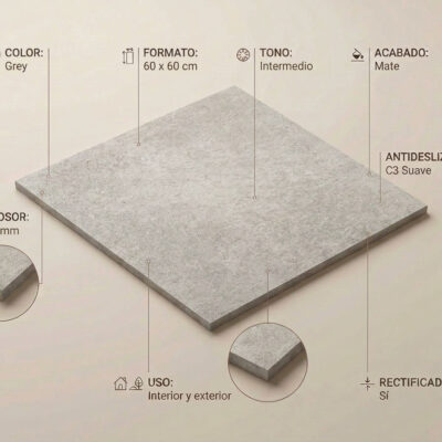 Azulejo porcelánico gris efecto piedra