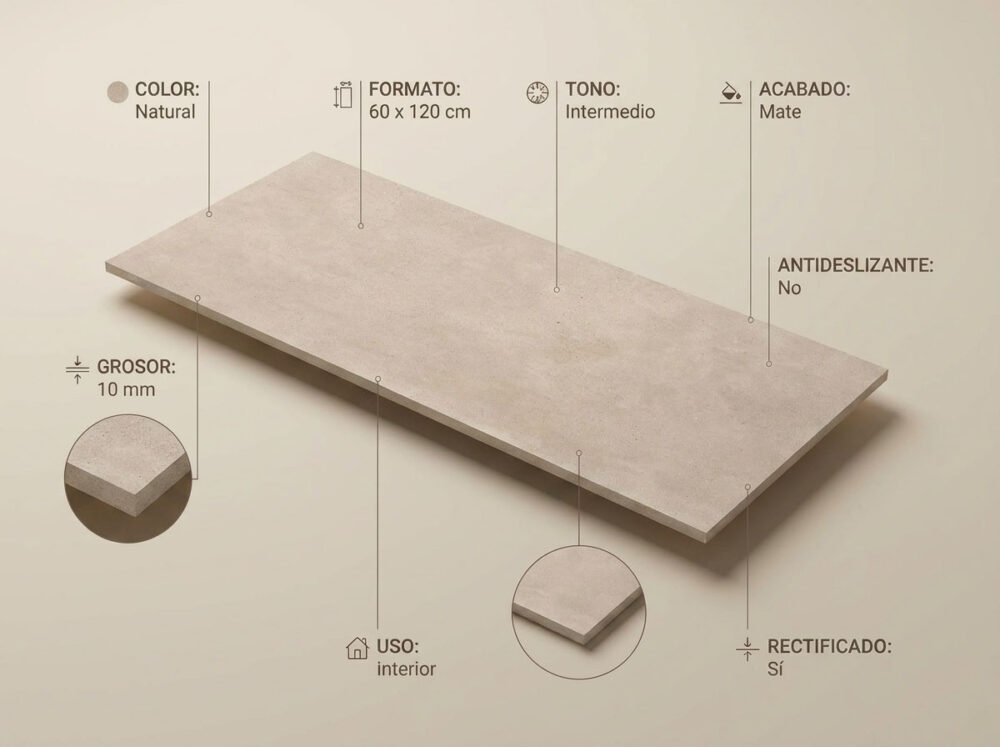 Porcelánico Bolton Natural 60×120 cm MT Rect