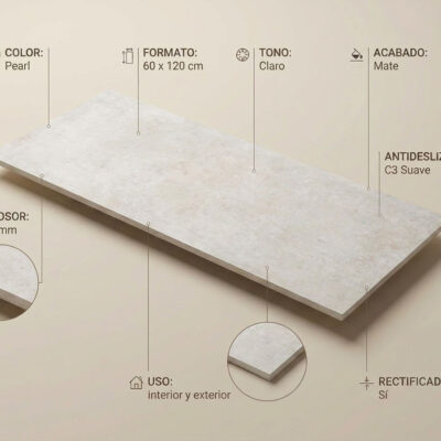 Azulejo porcelánico Crassana Pearl 60x120 cm mate con efecto cemento claro.