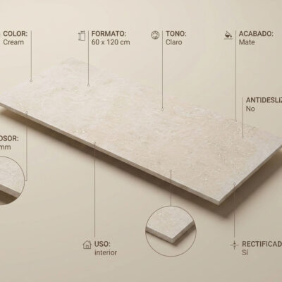 Un azulejo porcelánico Flax Cream color crema con efecto