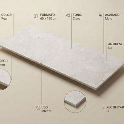 Un suelo porcelanico efecto cemento Flax Pearl de 60x120 cm con acabado mate y tono claro.