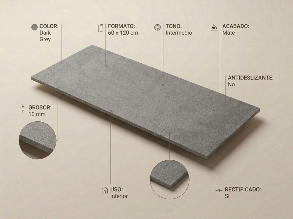 Porcelánico Pursue Dark Grey 60×120 cm MT Rect