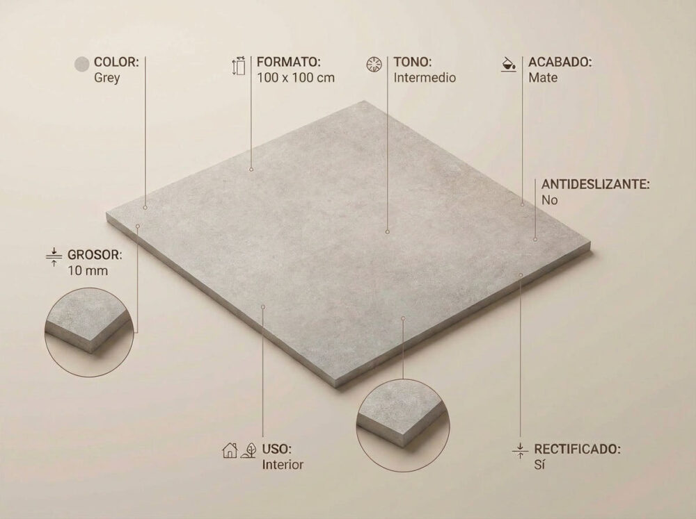 Porcelánico Pursue Grey 100×100 cm MT Rect