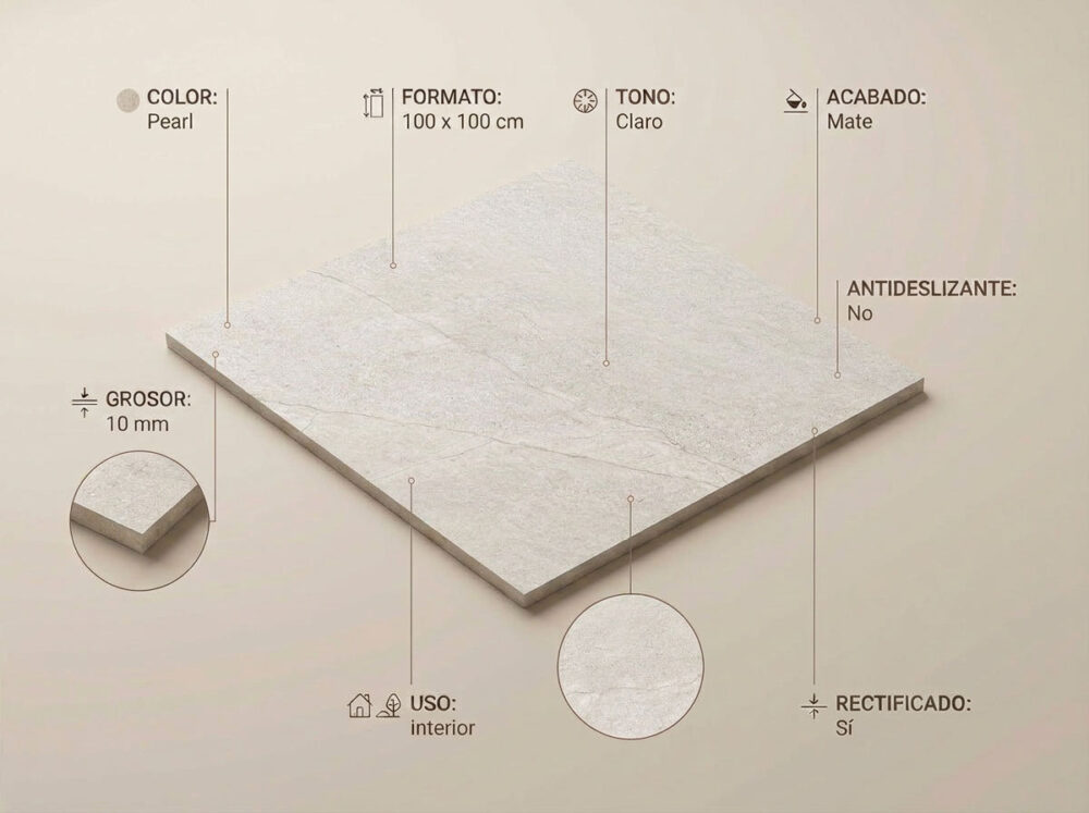 Porcelánico Sumum Pearl 100×100 cm MT Rect