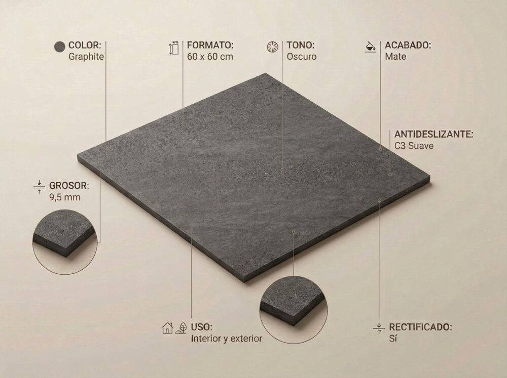 Porcelánico Triunfo Graphite 60×60 cm MT Rect Inout