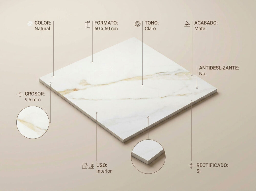 Porcelánico Lumiere Natural 60×60 cm MT Rect