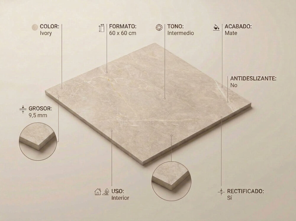 Porcelánico Syrah Ivory 60×60 cm MT Rect
