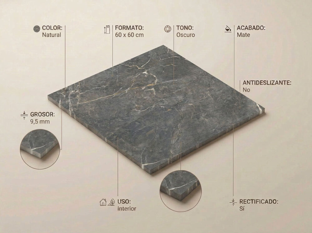 Porcelánico Syrah Natural 60×60 cm MT Rect