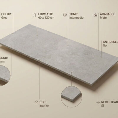Suelo porcelánico gris mate de 60x12