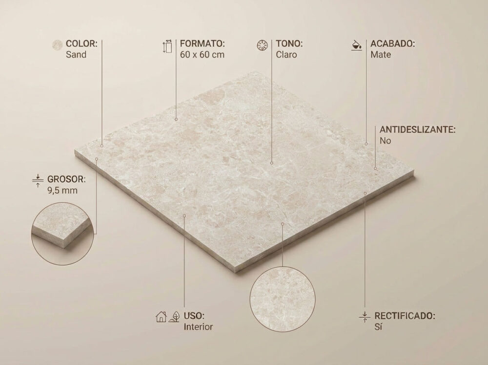 Porcelánico Charisma Sand 60×60 cm MT Rect
