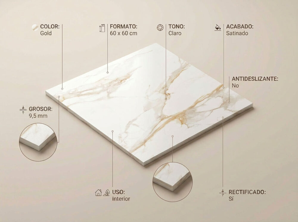 Porcelánico Camile Gold 60×60 cm SAT Rect