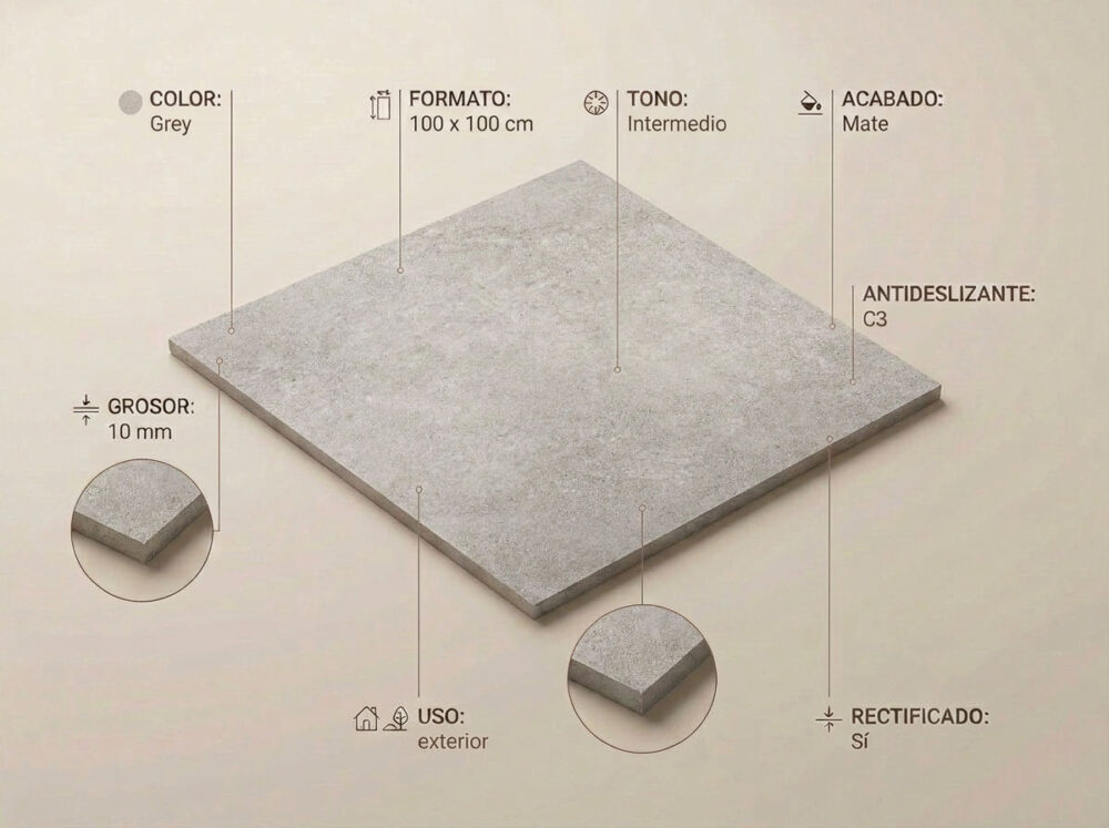 Porcelánico Arenite Grey 100×100 cm MT Rect Antid